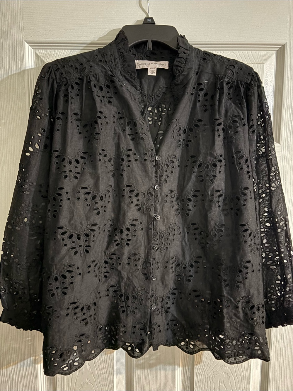 Catherine Malandrino Eyelet Button SZ XL Black Blouse - Picture 1 of 3